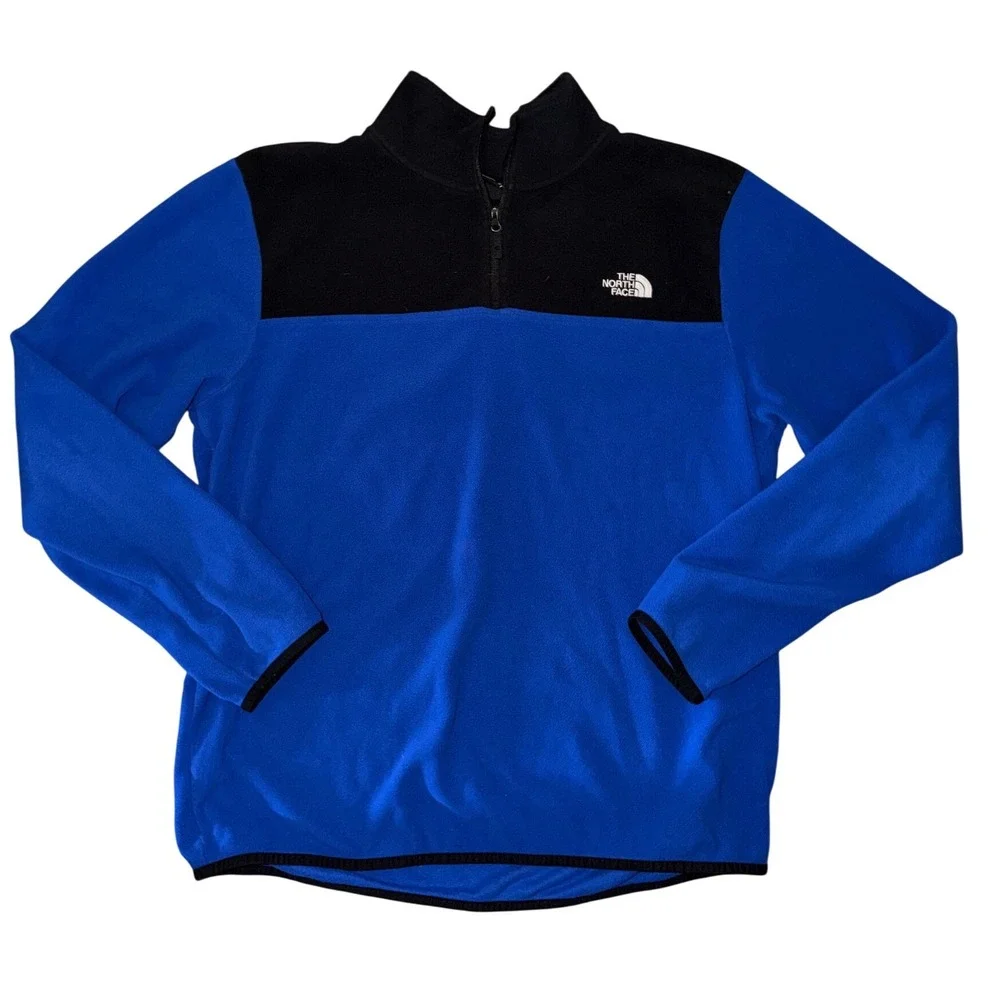 The North Face TKA Glacier 1/4-Zip Fleece Pullover Hero Blue Black Mens XL AA1‎